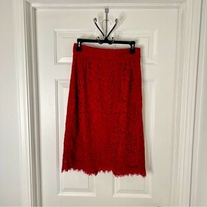 J. Crew Red Lace Pintucked Pencil Skirt w/ Scalloped Hem Size 6